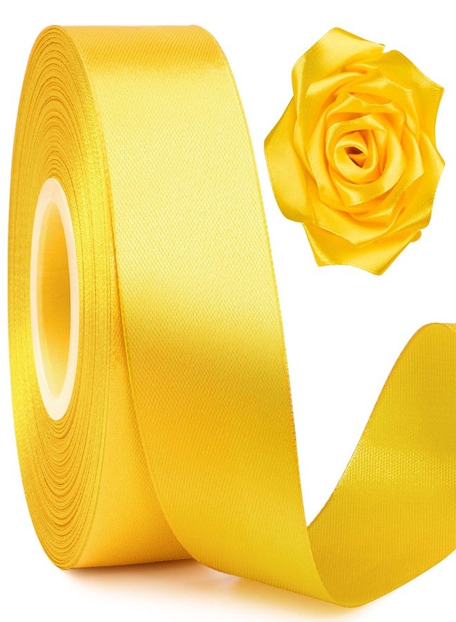Mauproy 1-1/2 Inch Wide Yellow Satin Ribbon, 50 Yards Solid Polyester Fabric Ribbon for Roses Making, Gift Wrapping, Wedding Decorations, Crafts, Bows - Image 1