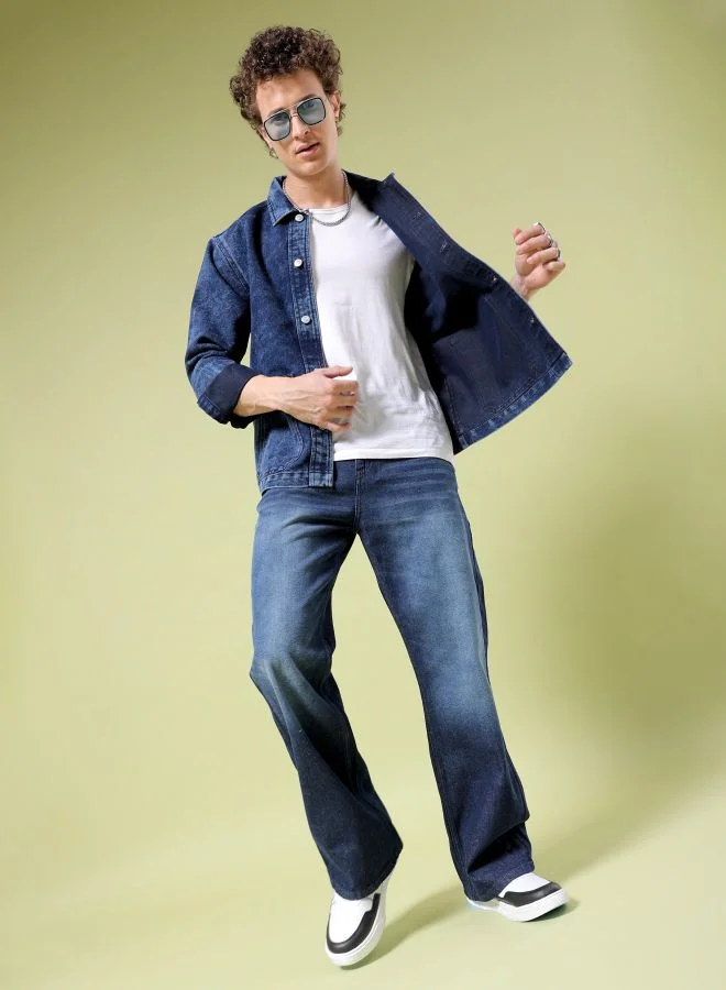 The Indian Garage Co Men Bootcut Loose Fit Solid Mid-Rise Jeans