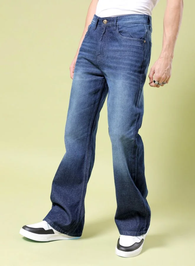 The Indian Garage Co Men Bootcut Loose Fit Solid Mid-Rise Jeans