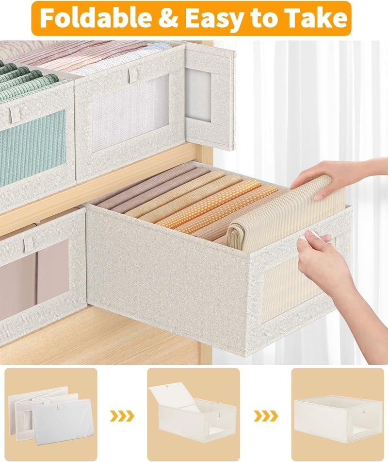 OTIPORTER Foldable Linen Closet Organizers and Storage Bins Storage Containers with Clear Window Large Storage Boxes Baskets for Organizing Clothing Jeans Toys Books Closet Wardrobe PACK OF 6 - Image 3