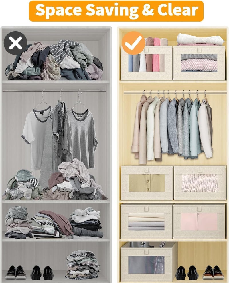 OTIPORTER Foldable Linen Closet Organizers and Storage Bins Storage Containers with Clear Window Large Storage Boxes Baskets for Organizing Clothing Jeans Toys Books Closet Wardrobe PACK OF 6 - Image 2