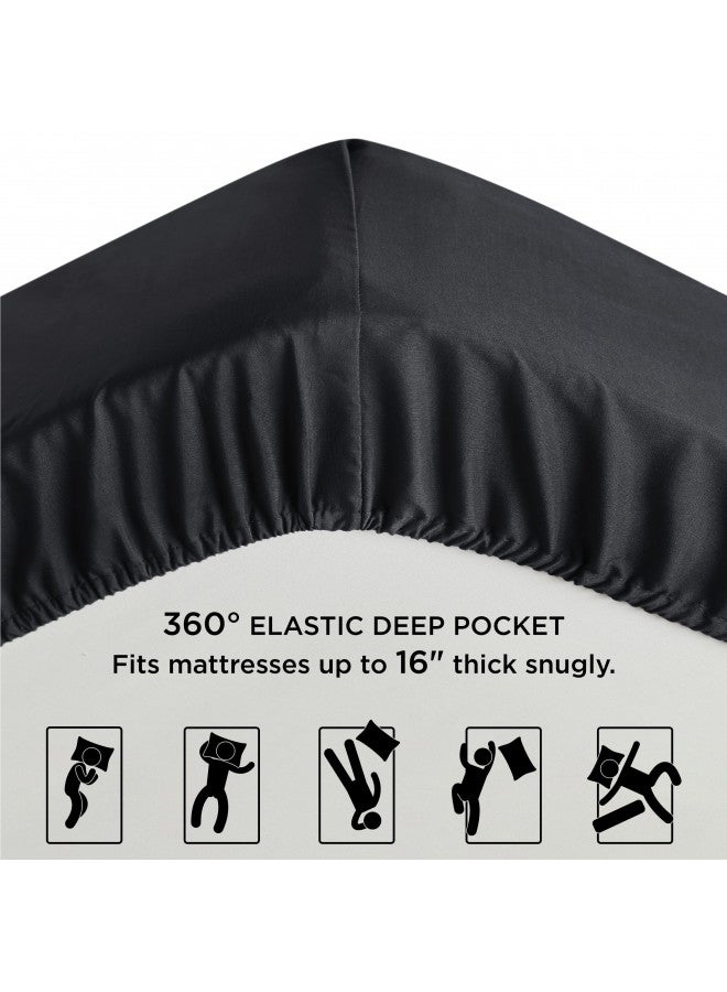 Bedsure Bedsure Queen Fitted Sheet Only - Bed Sheets Extra Deep Pocket 16 inch, Ultra Soft Bottom Sheet for Queen Size Bed, Black, 60" x 80"  - Image 1