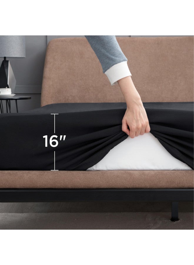 Bedsure Bedsure Queen Fitted Sheet Only - Bed Sheets Extra Deep Pocket 16 inch, Ultra Soft Bottom Sheet for Queen Size Bed, Black, 60" x 80"  - Image 2