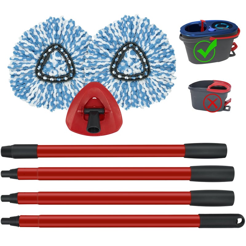 GFRED 2 Pack Spin Mop Replacement Head,1 Base,4-Section Sturdy Iron Mop Handles Compatible with O Ceda EasyWring RinseClean 2 Tank System Mop,Oceda Mop Refills and Mop Stick 30" to 58" Set to Floor Clean - Image 1
