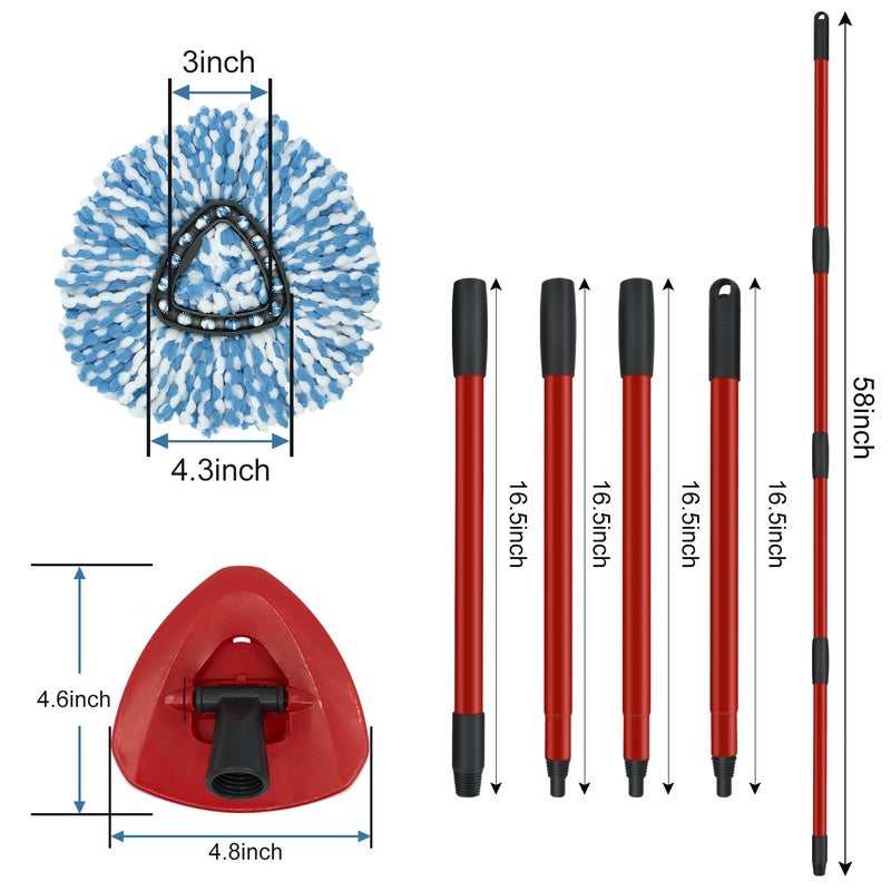 GFRED 2 Pack Spin Mop Replacement Head,1 Base,4-Section Sturdy Iron Mop Handles Compatible with O Ceda EasyWring RinseClean 2 Tank System Mop,Oceda Mop Refills and Mop Stick 30" to 58" Set to Floor Clean - Image 2