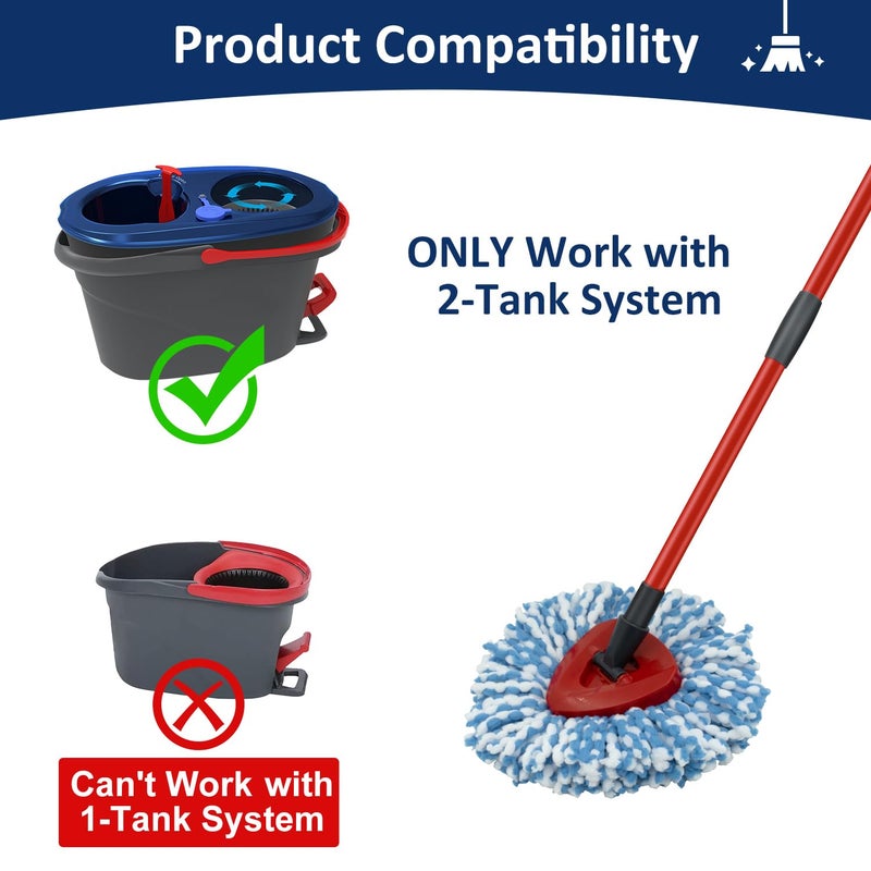 GFRED 2 Pack Spin Mop Replacement Head,1 Base,4-Section Sturdy Iron Mop Handles Compatible with O Ceda EasyWring RinseClean 2 Tank System Mop,Oceda Mop Refills and Mop Stick 30" to 58" Set to Floor Clean - Image 3