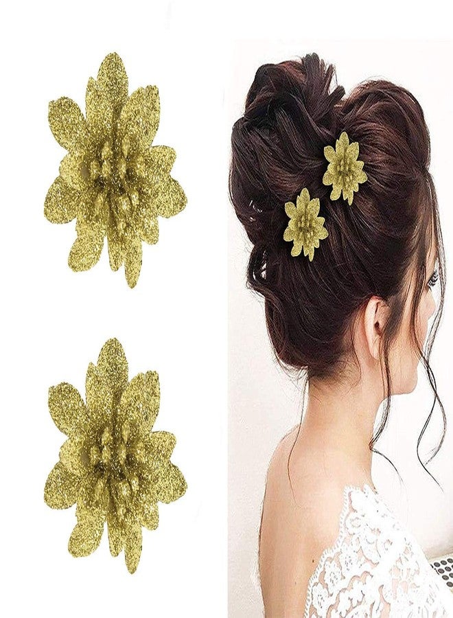 AASA Glitter Hair Clips for Kids Hair Styling Golden Set of 2Pcs (Glitter Flower Clips-3) - Image 3