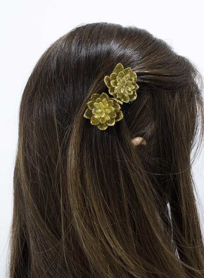AASA Glitter Hair Clips for Kids Hair Styling Golden Set of 2Pcs (Glitter Flower Clips-3) - Image 4