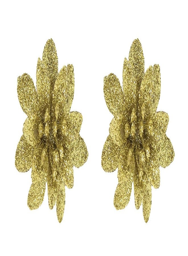 AASA Glitter Hair Clips for Kids Hair Styling Golden Set of 2Pcs (Glitter Flower Clips-3) - Image 1