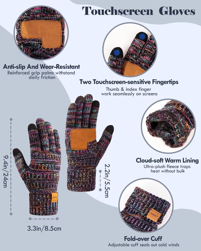 Alepo Winter Beanie Hat Scarf Gloves Set for Women, Slouchy Beanie with Fleece Lined Long Knit Scarf Touchscreen Gloves, Warm 3 in 1 Stocking Stuffers Set for Women Mom Her Cold Weather-01 - Image 4