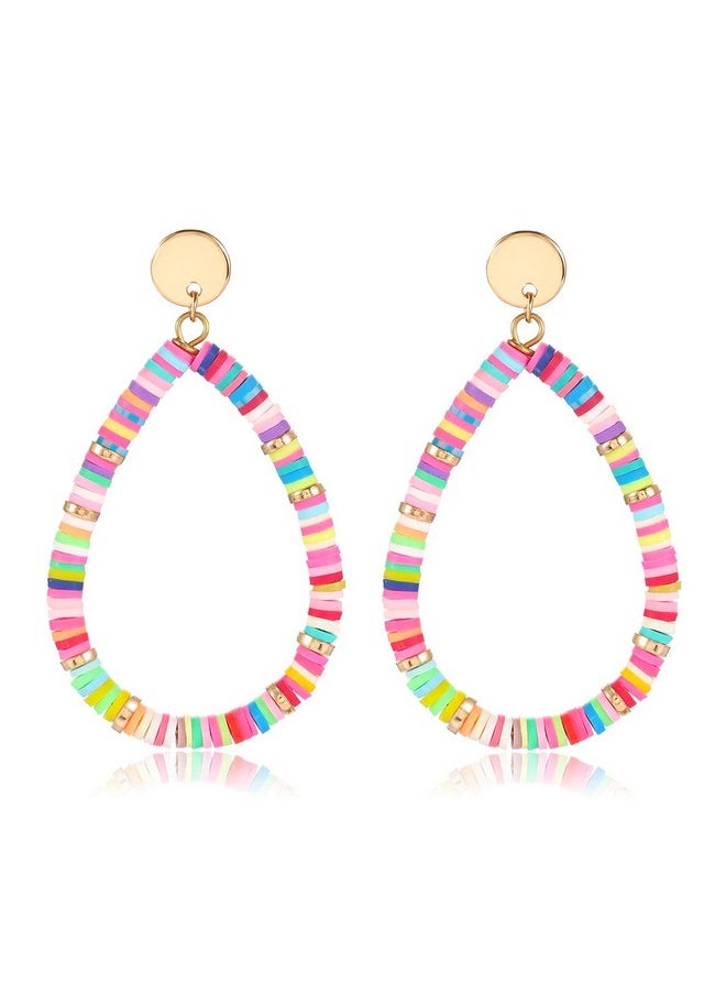 XOCARTIGE - Heishi Bead Drop Earrings Colorful African Vinyl Beaded Hoop Dangle Earring Studs For Women Bohemia Summer Beach Accessory (A Rainbow) - Image 1