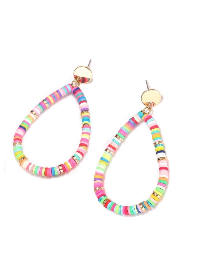 XOCARTIGE - Heishi Bead Drop Earrings Colorful African Vinyl Beaded Hoop Dangle Earring Studs For Women Bohemia Summer Beach Accessory (A Rainbow) - Image 1