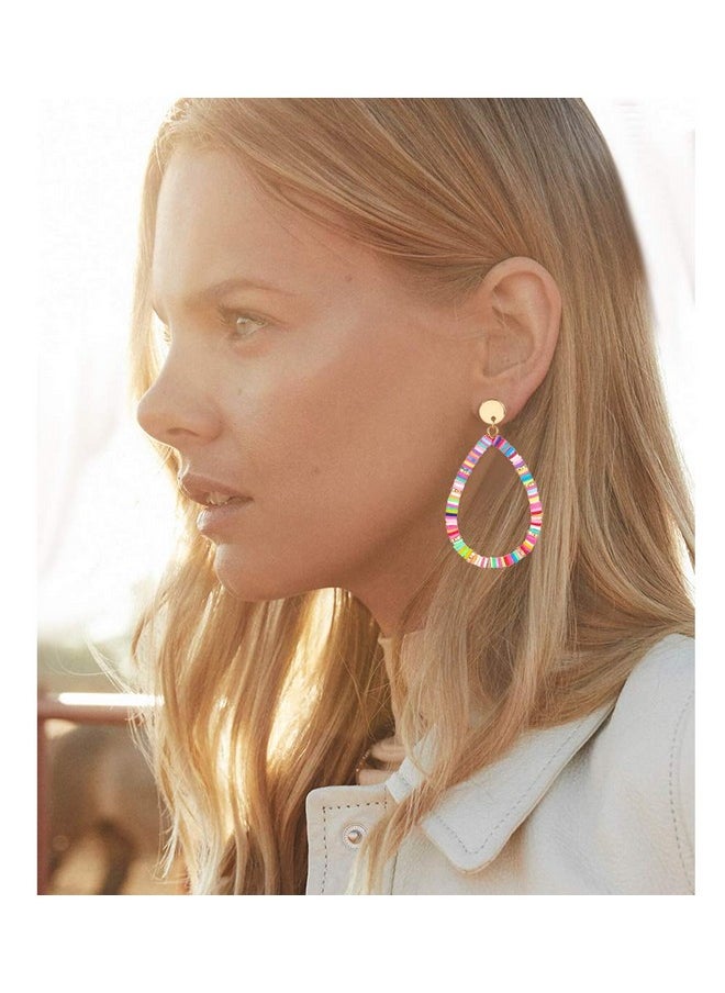XOCARTIGE - Heishi Bead Drop Earrings Colorful African Vinyl Beaded Hoop Dangle Earring Studs For Women Bohemia Summer Beach Accessory (A Rainbow) - Image 1