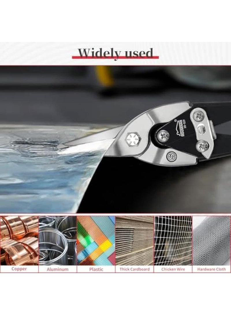 Luckam Aviation Snips, 10 Inch Tin Snips, Straight Cut, Heavy Duty Sheet Metal Cutter with Safety Lock and Non-slip Handle, CR-V Steel Sharp Teeth, Shears Scissors for Cutting Metal Sheet - Image 2