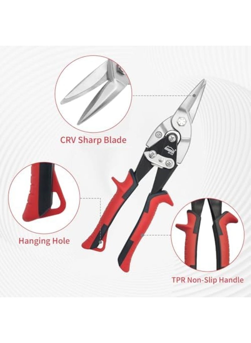 Luckam Aviation Snips, 10 Inch Tin Snips, Straight Cut, Heavy Duty Sheet Metal Cutter with Safety Lock and Non-slip Handle, CR-V Steel Sharp Teeth, Shears Scissors for Cutting Metal Sheet - Image 4