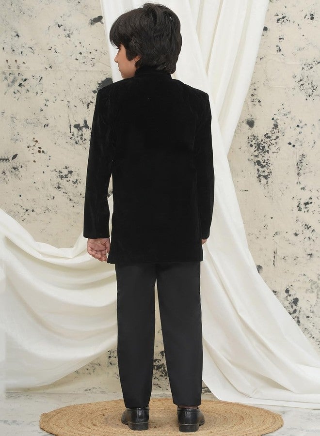 AJ DEZINES Velvet Sherwani Set for Boys | Kids Ethnic Wear | Traditional & Party Outfit Sherwani for Weddings Festivals & Special Occasions | Stylish Sherwani Set for Kids Boys | Regular Fit | BLACK-10 - Image 2