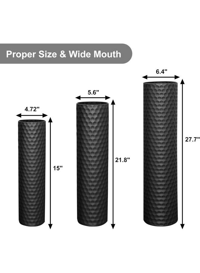 Tall Black Floor Vase 3 Pack, Extra Large Decorative Metal Standing Vases for Living Room Corner Office Home - Image 2