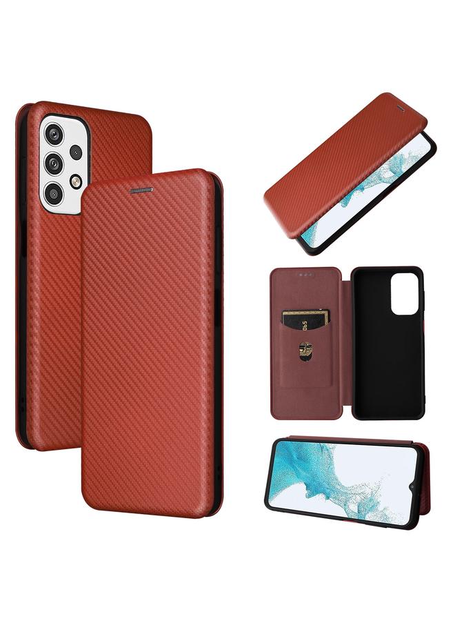 اس-توب جراب لهاتف Samsung Galaxy A23 4G Global مصنوع من الجلد وملمس ألياف الكربون - Image 1