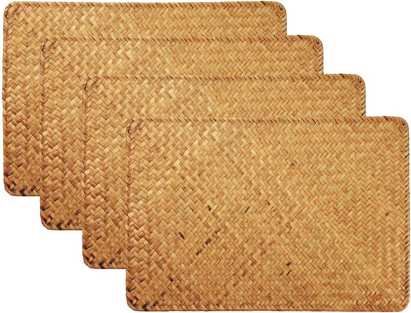 DOKOT Woven Table Mats Seagrass Rectangular Rattan Placemats Natural Set of 4 Non Slip Heat Resistant Insulation for Dining Table - Image 1