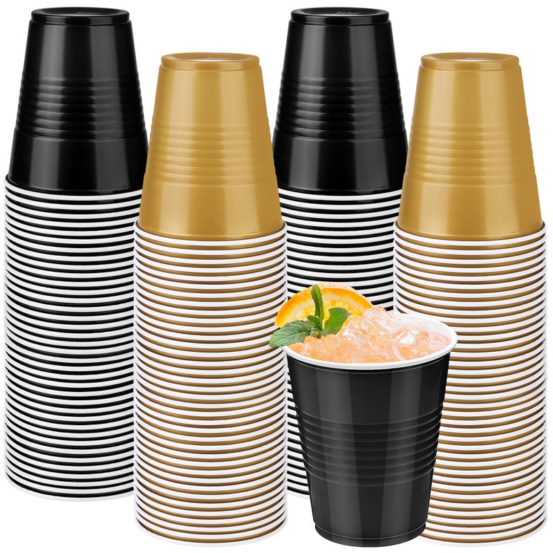 Kochorie 100 Pack Black Gold Disposable Plastic Cups 12 Ounce Drinking Party Cups Bulk Party Cups for Wedding Birthday Graduation Christmas Parties  Picnics Events - Image 1