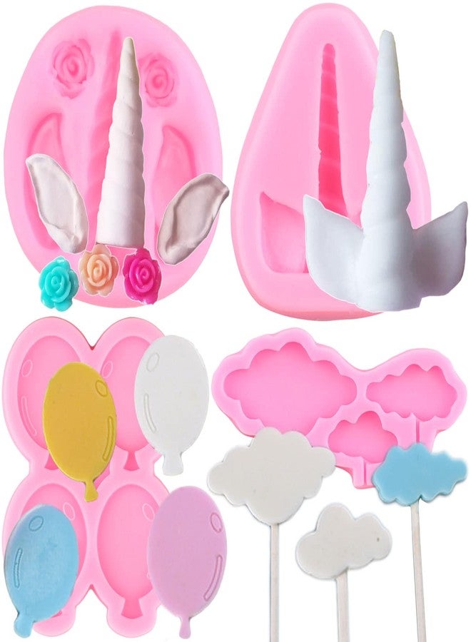 Mujiang Unicorn Mold Unicorn Horn Ears Cloud Balloon Silicone Fondant Molds For Cake Decoration Cupcake Topper Chocolate Gum Paste Set Of 4 - Image 1