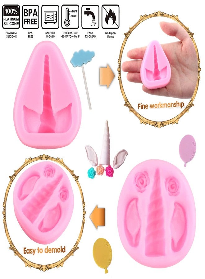 Mujiang Unicorn Mold Unicorn Horn Ears Cloud Balloon Silicone Fondant Molds For Cake Decoration Cupcake Topper Chocolate Gum Paste Set Of 4 - Image 2