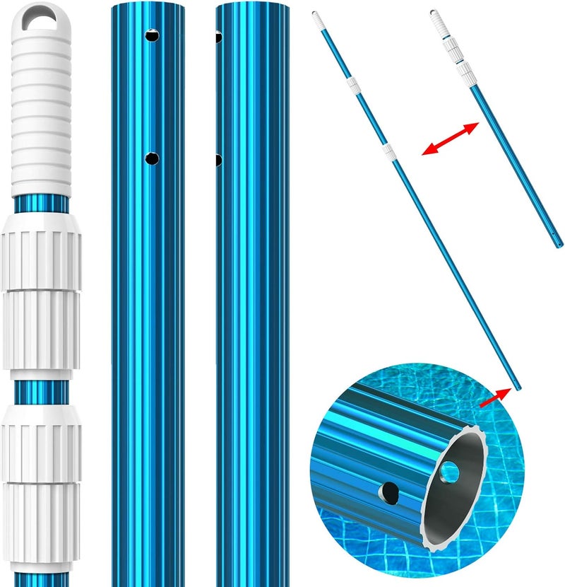 CKE Upgraded 15 Feet Thicken 1.3mm Blue Aluminum Telescoping Swimming Pool Pole,Adjustable 3 Piece Expandable Step-Up,Attach Connect Skimmer Nets,Rakes,Brushes,Vacuum Heads with Hoses, Universal 1.25" - Image 1