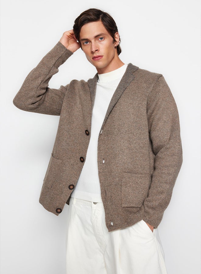 trendyol Mink Regular Fit Wool Collar Knitwear Cardigan - Image 1