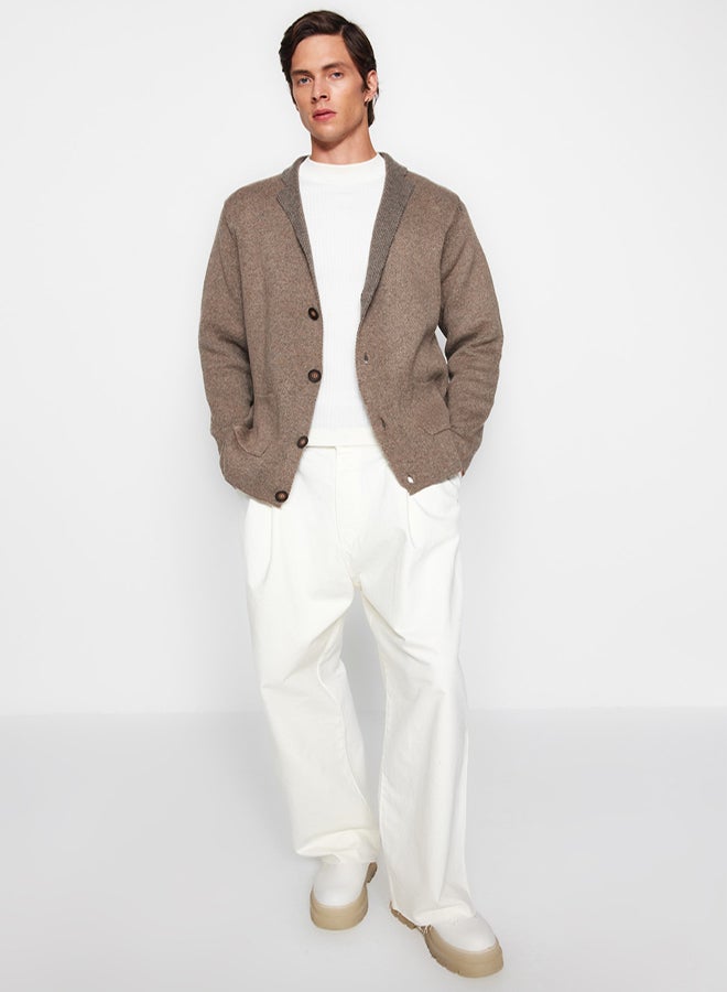 trendyol Mink Regular Fit Wool Collar Knitwear Cardigan - Image 5