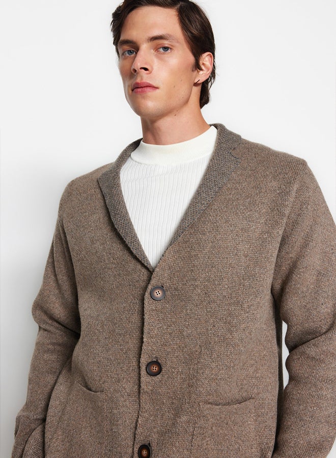 trendyol Mink Regular Fit Wool Collar Knitwear Cardigan - Image 2