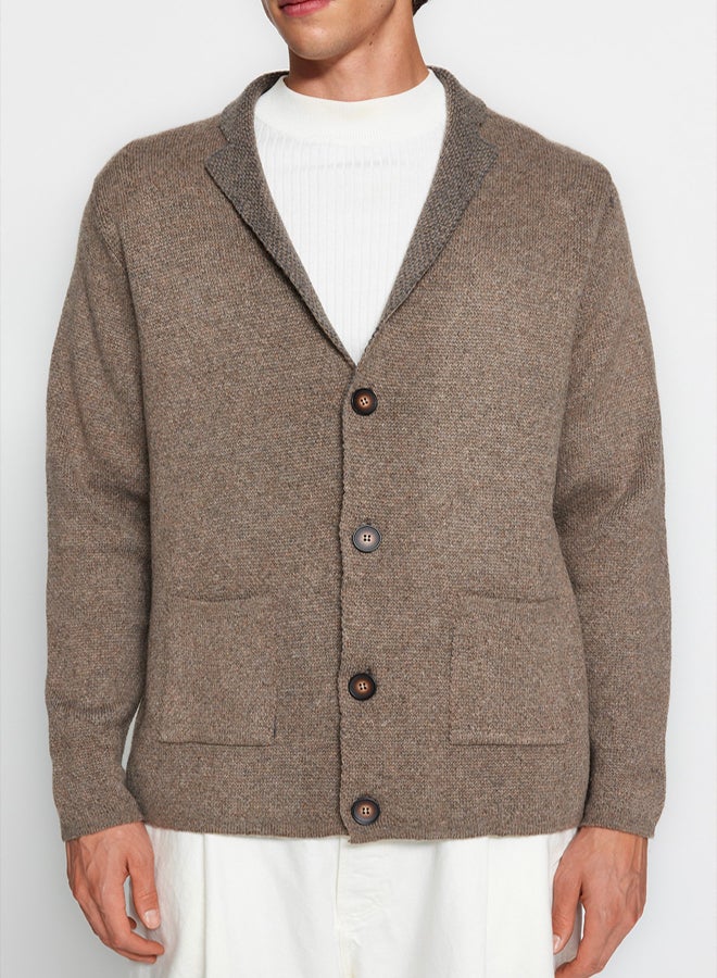 trendyol Mink Regular Fit Wool Collar Knitwear Cardigan - Image 3