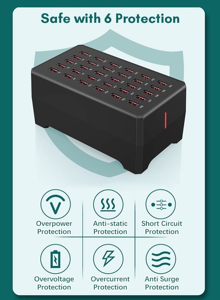 TIGER USB Charging Station 30 Port 150W Travel Desktop USB Rapid Charger, Multi Ports Fast Charging Station Organizer Compatible with Smartphones, Tables, and More Devices - Image 2