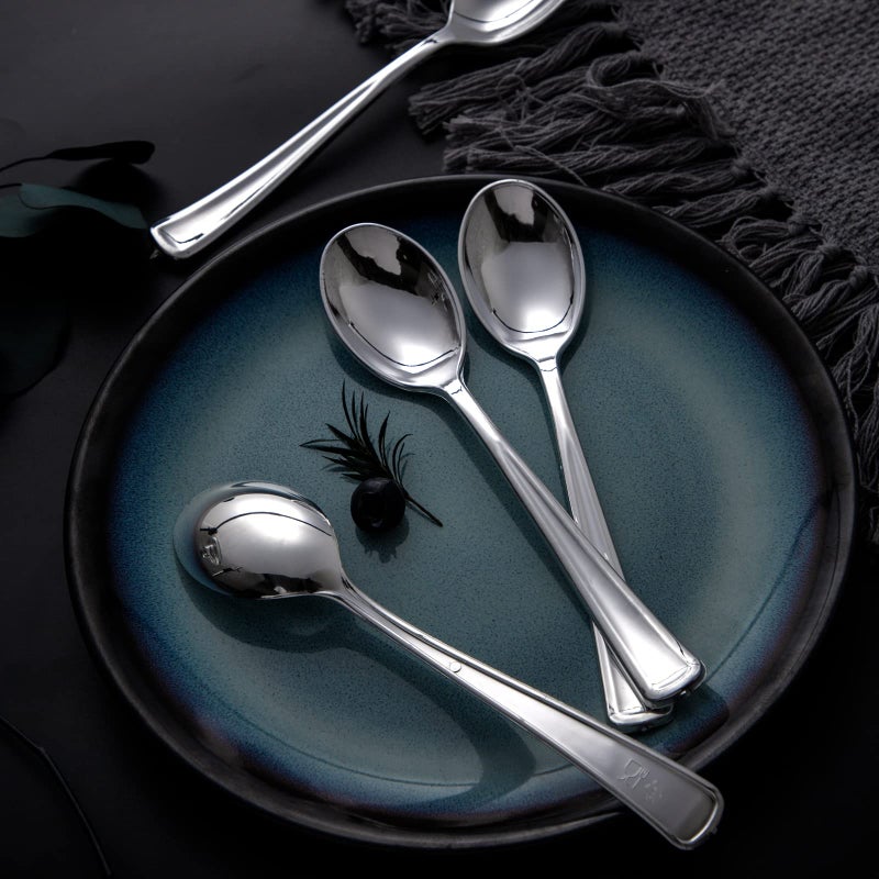 Liacere 200PCS Silver Plastic Spoons - Heavy Duty Silver Disposable Spoons - Silver dessert Spoons for Wedding & Party & New Year & Valentine's Day - Image 2