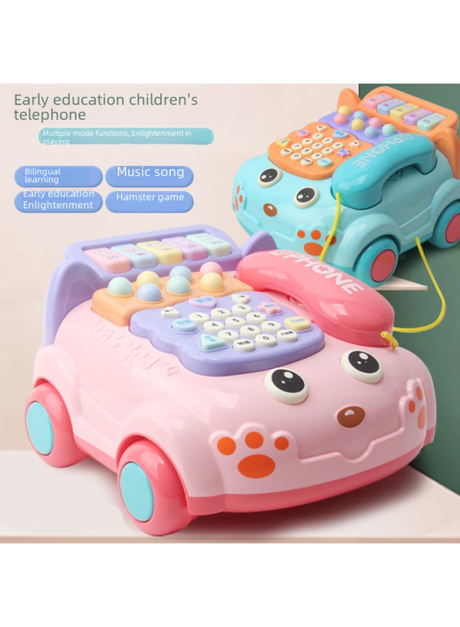 6820 Children's Multi-functional Early Education Telephone Car Story Machine Baby Educational Music Hamster Simulation Toy-Color:Blue - Image 3