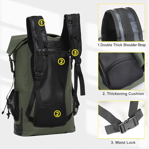 UPWELL Waterproof Dry Bag 30L Boating Backpack for Travel Hiking Camping Bags for Kayaking Hiking Waterproof Bags Swimming Floating Submersible Dry Bag Green - Image 4