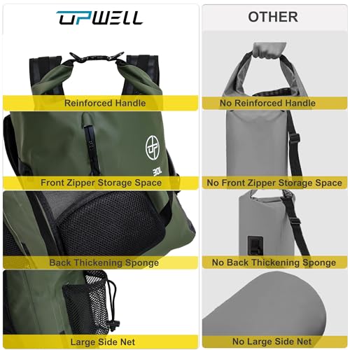 UPWELL Waterproof Dry Bag 30L Boating Backpack for Travel Hiking Camping Bags for Kayaking Hiking Waterproof Bags Swimming Floating Submersible Dry Bag Green - Image 5