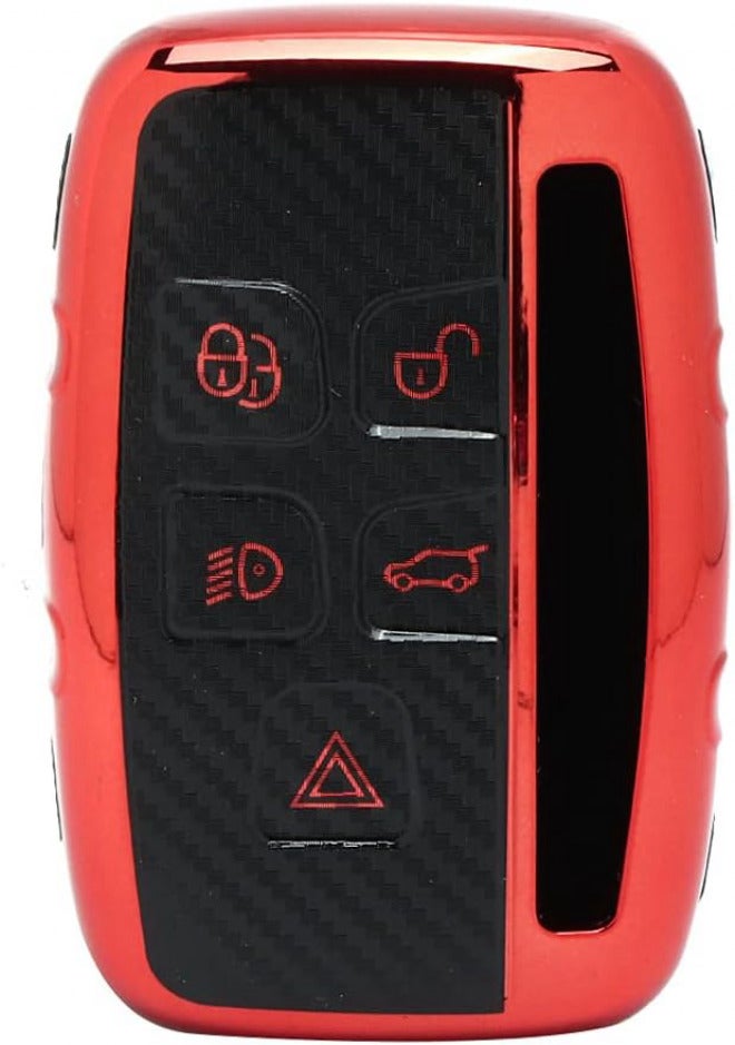 Car Key Fob Case Carbon Fiber Style, Red Remote Control Cover Protector for Land - Durable TPU Material, Stylish Design, for Discovery and Range (Red) - Image 1