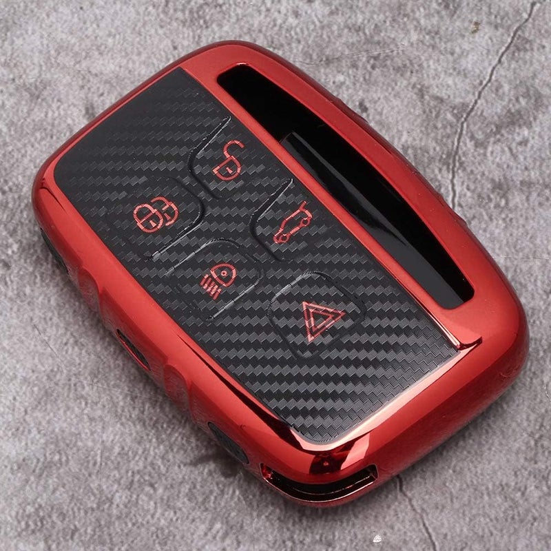 Car Key Fob Case Carbon Fiber Style, Red Remote Control Cover Protector for Land - Durable TPU Material, Stylish Design, for Discovery and Range (Red) - Image 2
