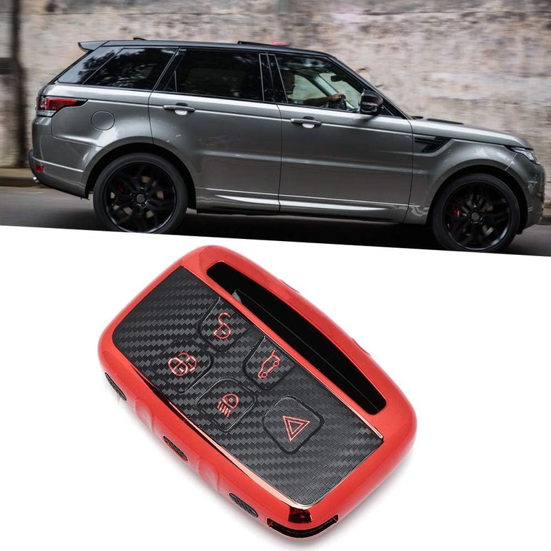 Car Key Fob Case Carbon Fiber Style, Red Remote Control Cover Protector for Land - Durable TPU Material, Stylish Design, for Discovery and Range (Red) - Image 3
