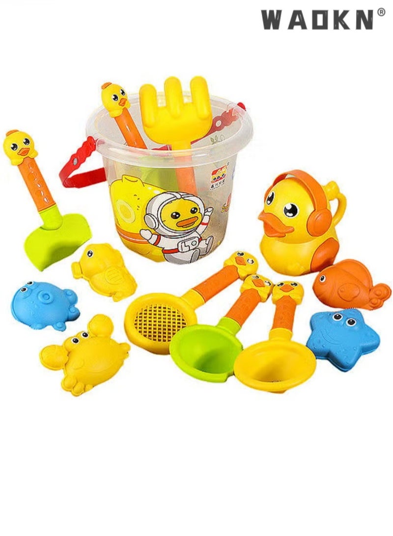 دبليو أيه أو كي أن طفل شاطئ لعبة مجموعة ، متعددة الوظائف لعبة شاطئ القلعة ، لطيف بطة شاطئ لعبة مجموعة ملعقة وعاء دلو النمذجة وحدة مجرفة الشاطئ في الهواء الطلق لعبة مجموعة ( 14 قطعة ) - Image 1