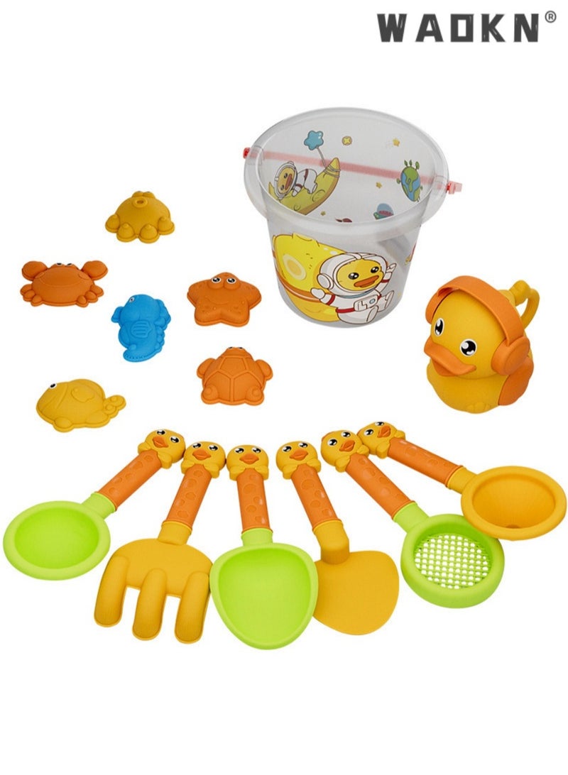 دبليو أيه أو كي أن طفل شاطئ لعبة مجموعة ، متعددة الوظائف لعبة شاطئ القلعة ، لطيف بطة شاطئ لعبة مجموعة ملعقة وعاء دلو النمذجة وحدة مجرفة الشاطئ في الهواء الطلق لعبة مجموعة ( 14 قطعة ) - Image 3