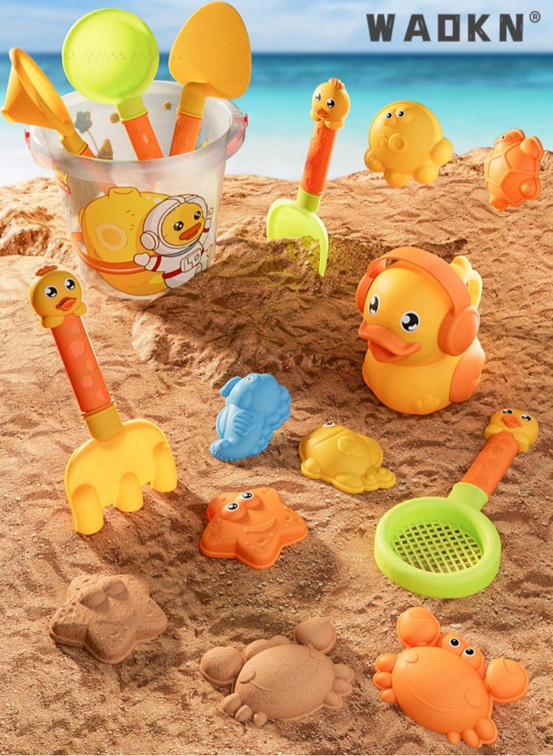 دبليو أيه أو كي أن طفل شاطئ لعبة مجموعة ، متعددة الوظائف لعبة شاطئ القلعة ، لطيف بطة شاطئ لعبة مجموعة ملعقة وعاء دلو النمذجة وحدة مجرفة الشاطئ في الهواء الطلق لعبة مجموعة ( 14 قطعة ) - Image 2