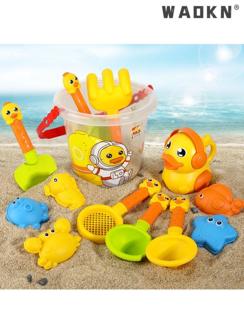 دبليو أيه أو كي أن طفل شاطئ لعبة مجموعة ، متعددة الوظائف لعبة شاطئ القلعة ، لطيف بطة شاطئ لعبة مجموعة ملعقة وعاء دلو النمذجة وحدة مجرفة الشاطئ في الهواء الطلق لعبة مجموعة ( 14 قطعة ) - Image 4