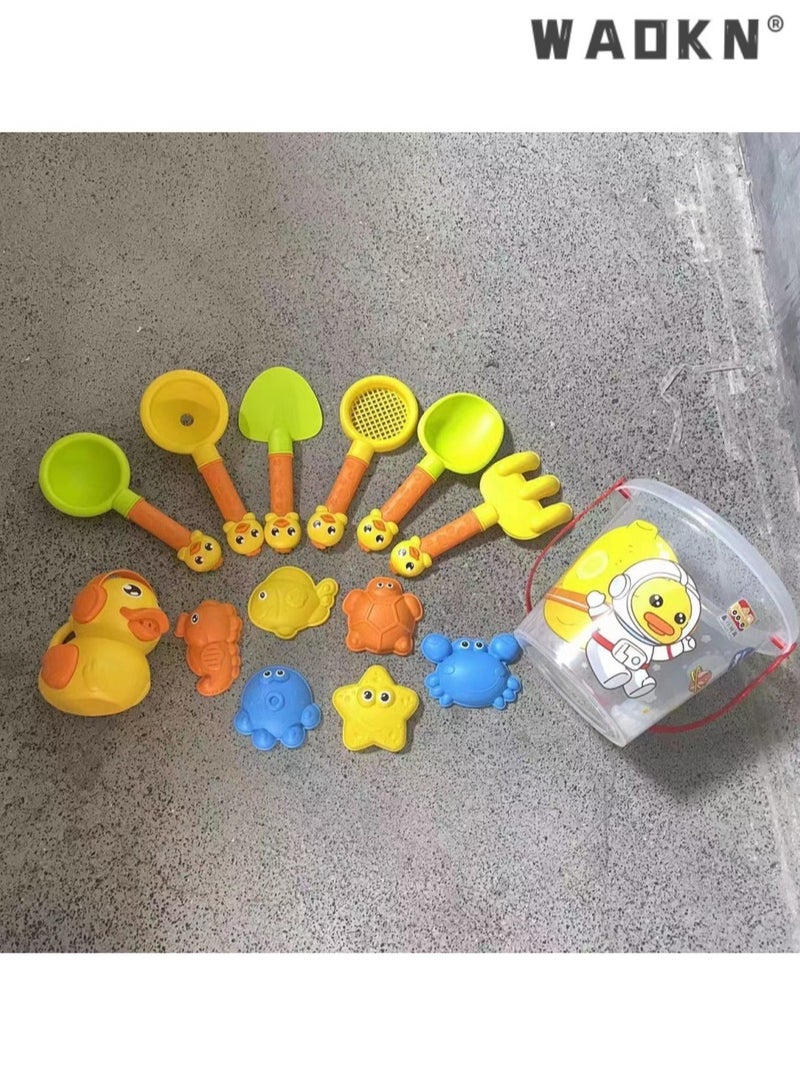 دبليو أيه أو كي أن طفل شاطئ لعبة مجموعة ، متعددة الوظائف لعبة شاطئ القلعة ، لطيف بطة شاطئ لعبة مجموعة ملعقة وعاء دلو النمذجة وحدة مجرفة الشاطئ في الهواء الطلق لعبة مجموعة ( 14 قطعة ) - Image 5