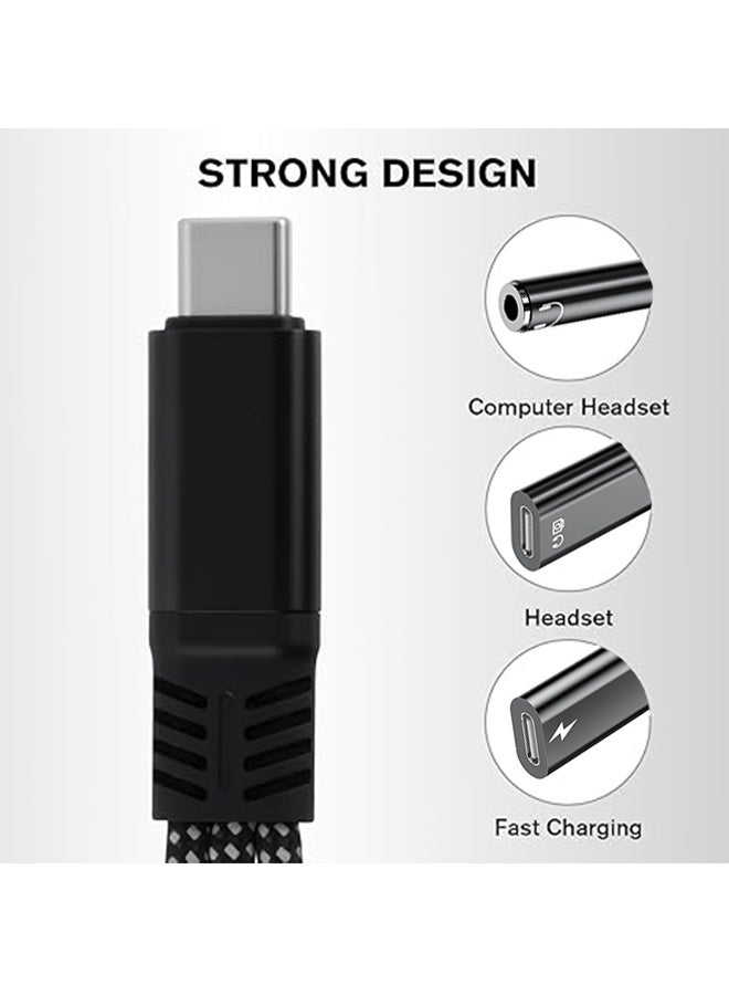 1 في 3 USB C إلى Type-C شحن وسماعات رأس من النوع C بالإضافة إلى سماعات رأس 3.5 ملم PD 60W محول شحن ، متوافق مع GalaxyS22 و iPad Pro و Pixel و iPhone 16 15 وما إلى ذلك (أسود) - Image 2