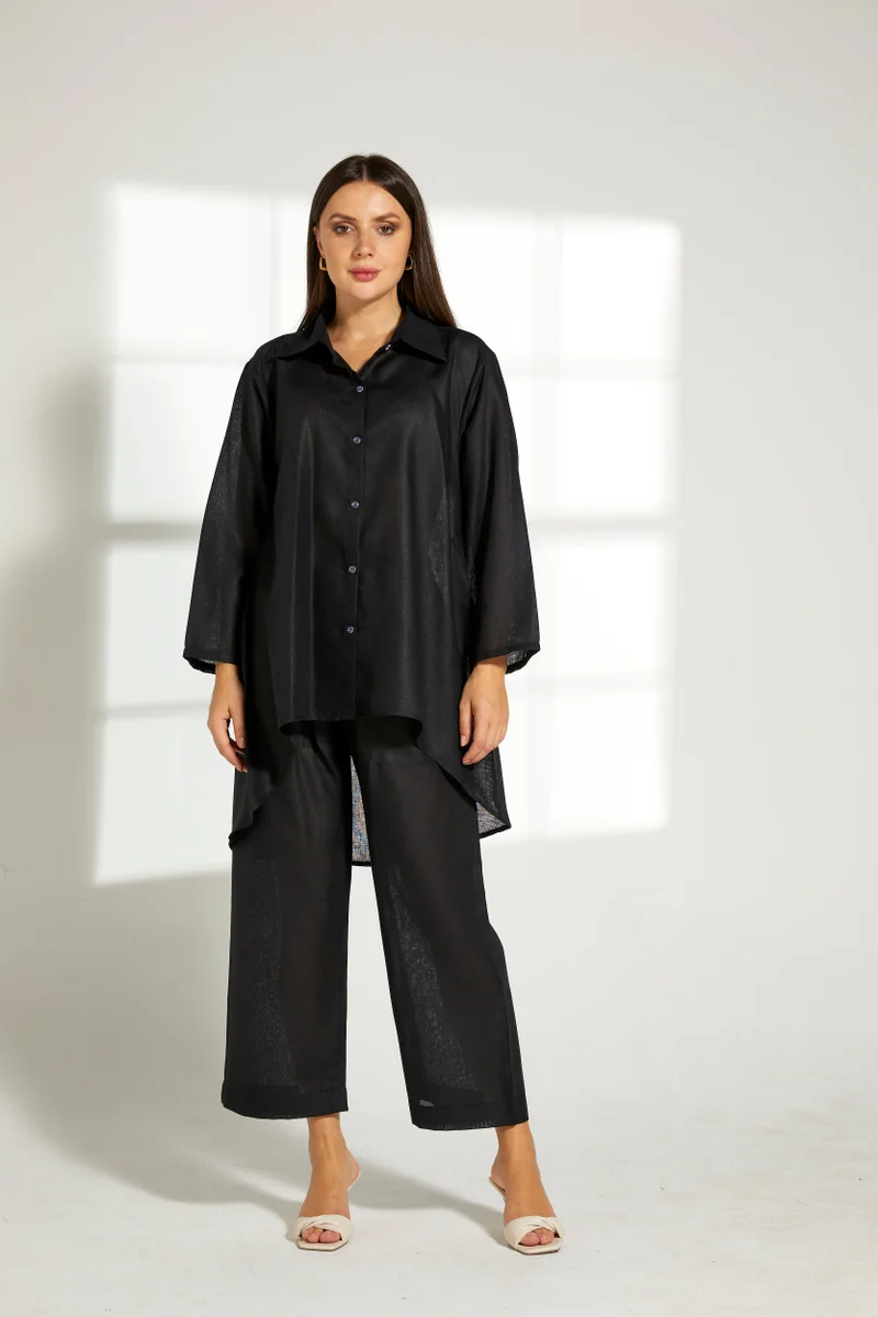Moistreet Asymmetric Button Down Top & Pants Set