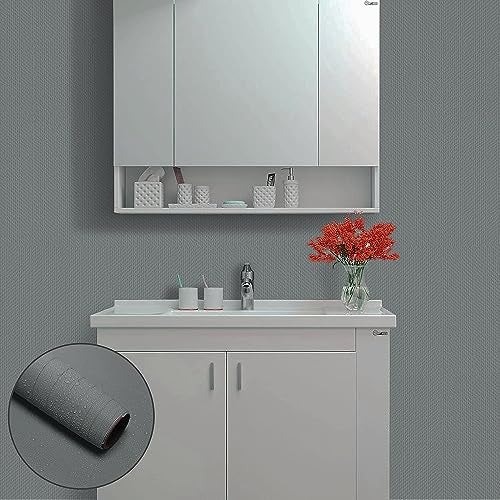 ELTON Textured Solid Color Plain Wallpaper Self Adhesive Waterproof Embossed Wallpaper for Wall Livingroom Bedroom Furniture Table top, Kitcken Almirah & Doors (Dark Grey, 50 Sq Feet) - Image 2