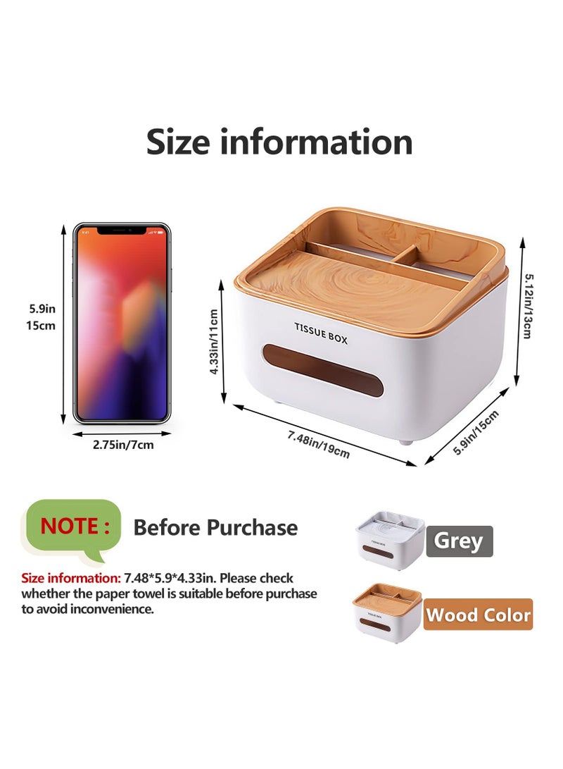 SOLARAE Tissue Box Cover Holder with Storage Napkin Tissue Box Multi-Function Tissue Box ABS Material Storage Organizer for Home/Office/Car/Restaurant (Wood Color) - Image 2