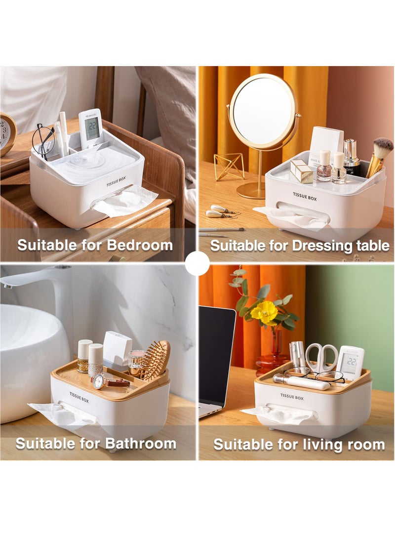 SOLARAE Tissue Box Cover Holder with Storage Napkin Tissue Box Multi-Function Tissue Box ABS Material Storage Organizer for Home/Office/Car/Restaurant (Wood Color) - Image 3