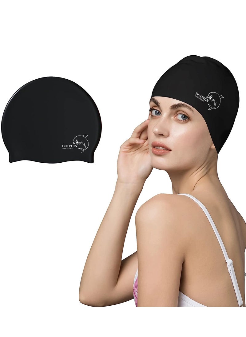 Dolphin Silicone Swimming Cap Waterproof For Kids & Adults - Black  - Image 1